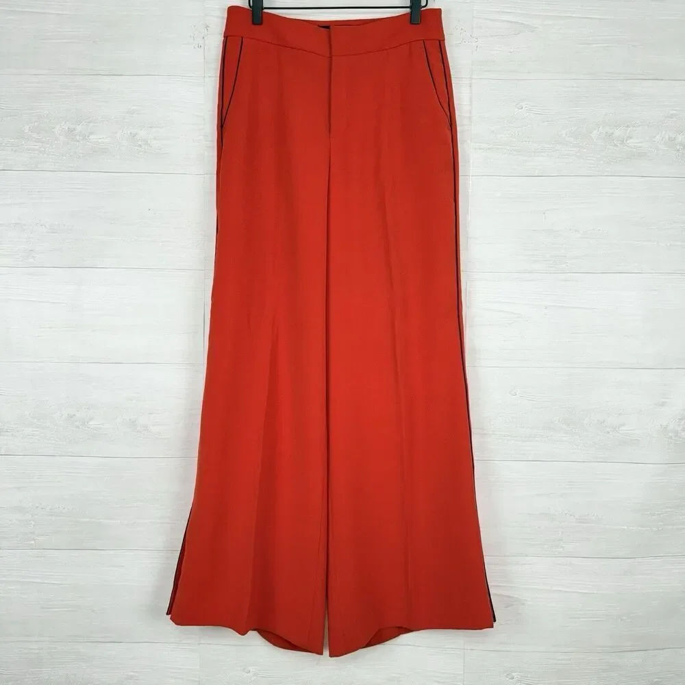 Banana Republic Wide Leg Trouser Pants Women 6 Orange High Rise Split Hem Office